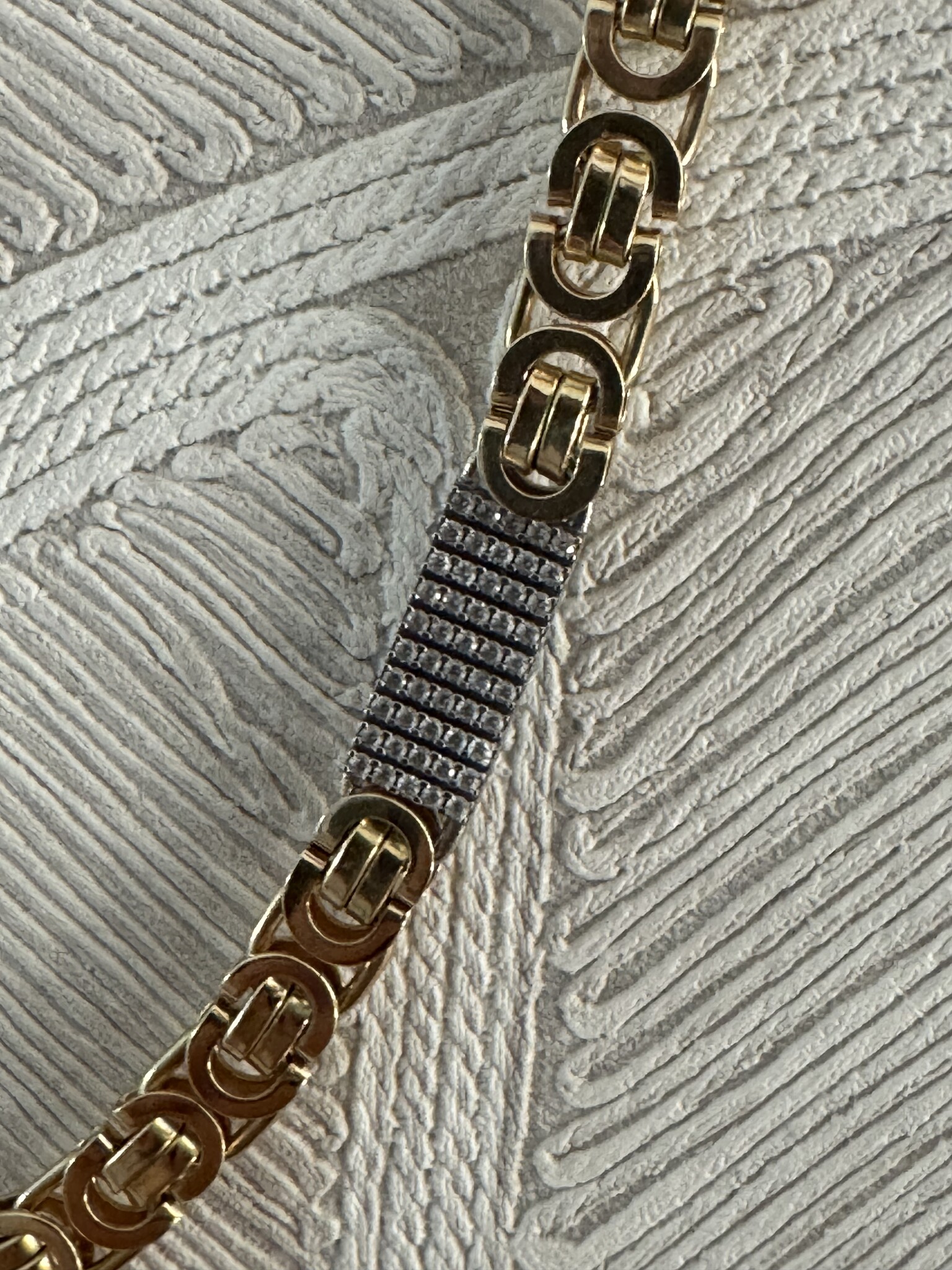 Ketting platte koningsschakel + tussenstuk met zirkonia massief 14kt - 7 mm-3