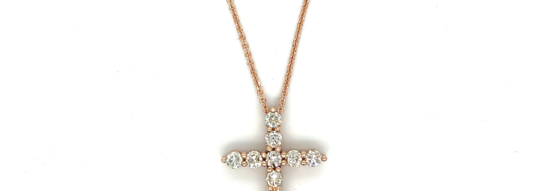 Ketting subtiele ankerchain met vaste hanger kruis bezet met diamanten roségoud
