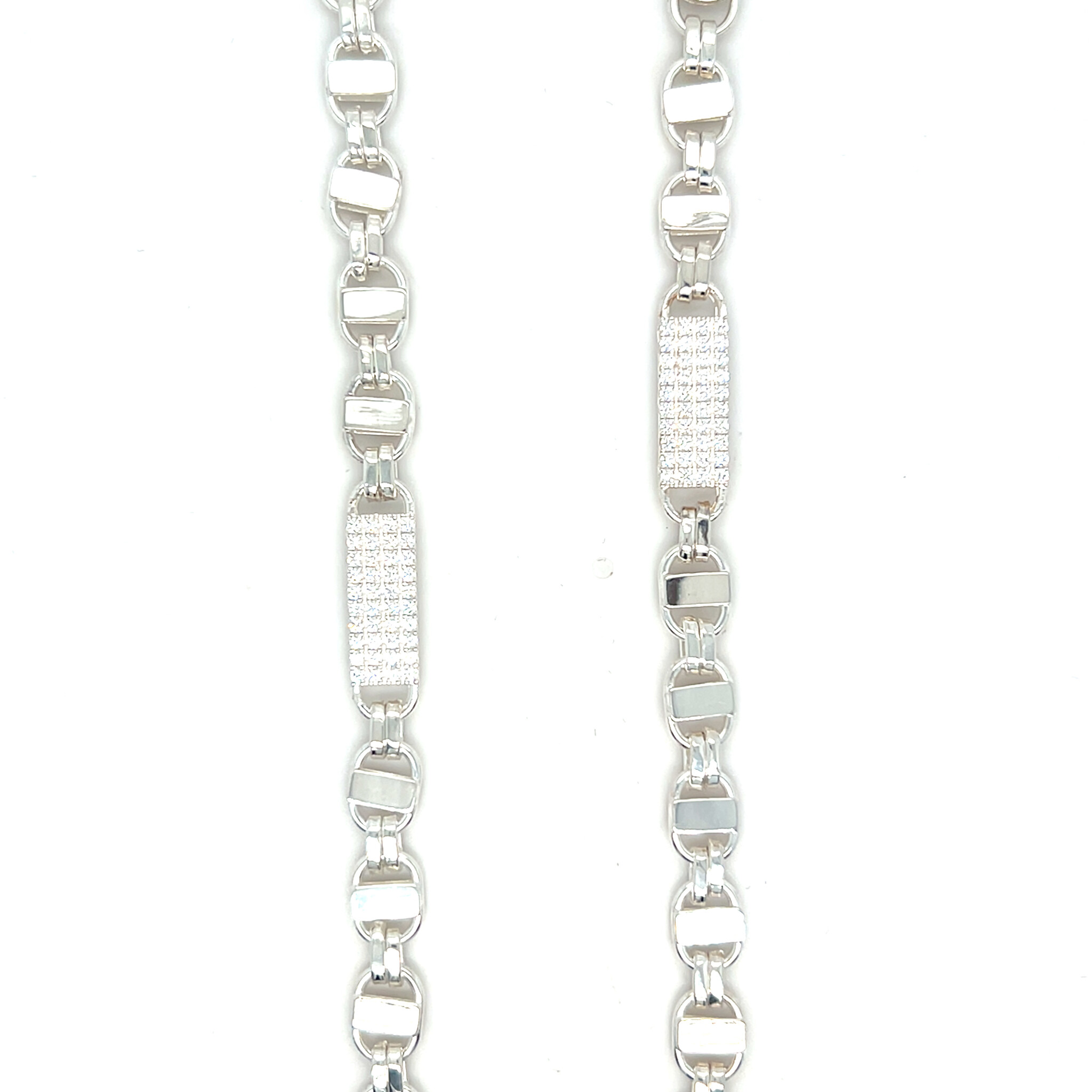 Ketting Kingsleyschakel bezet met zirkonia's zilver-1