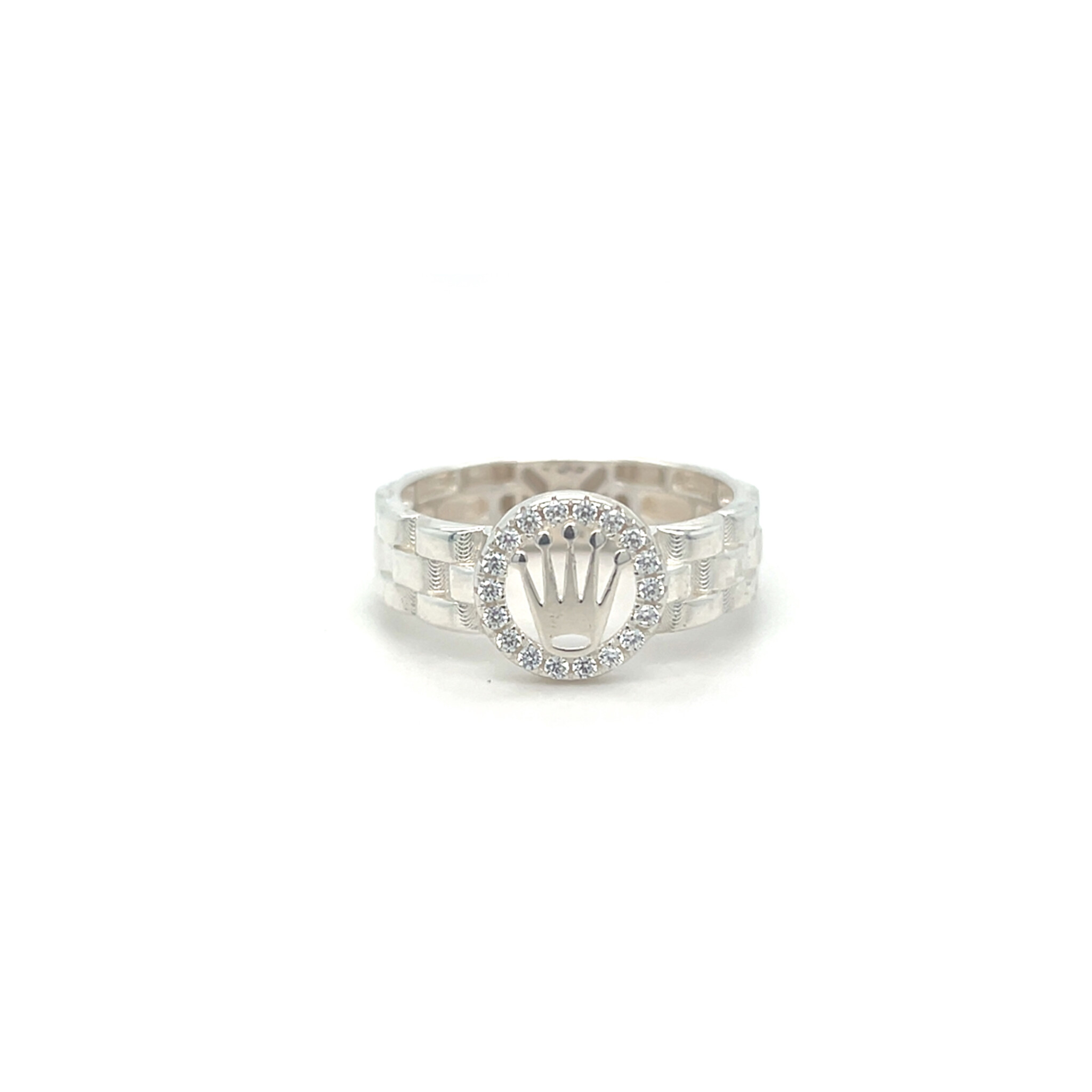 Ring roleksscheen met kroontje omlijst met zirkonia's-1
