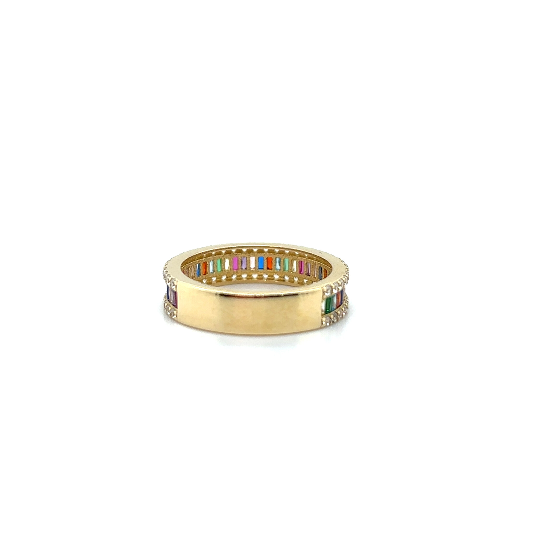 Ring half rondom bezet met regenboog stenen omringd door witte zirkonia's-3