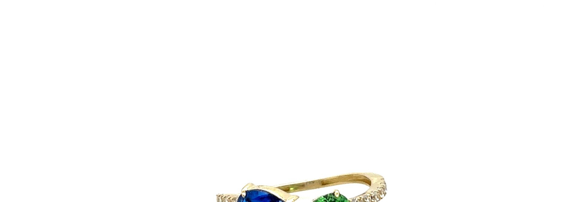 Ring open met druppel stenen blauw en groen