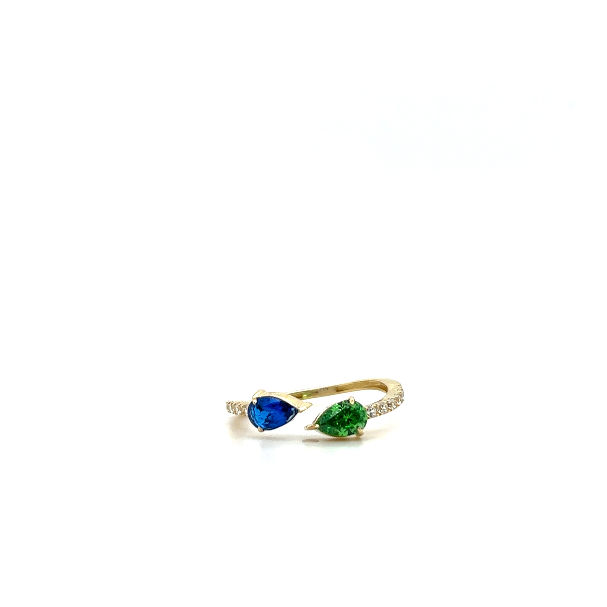 Ring open met druppel stenen blauw en groen-1