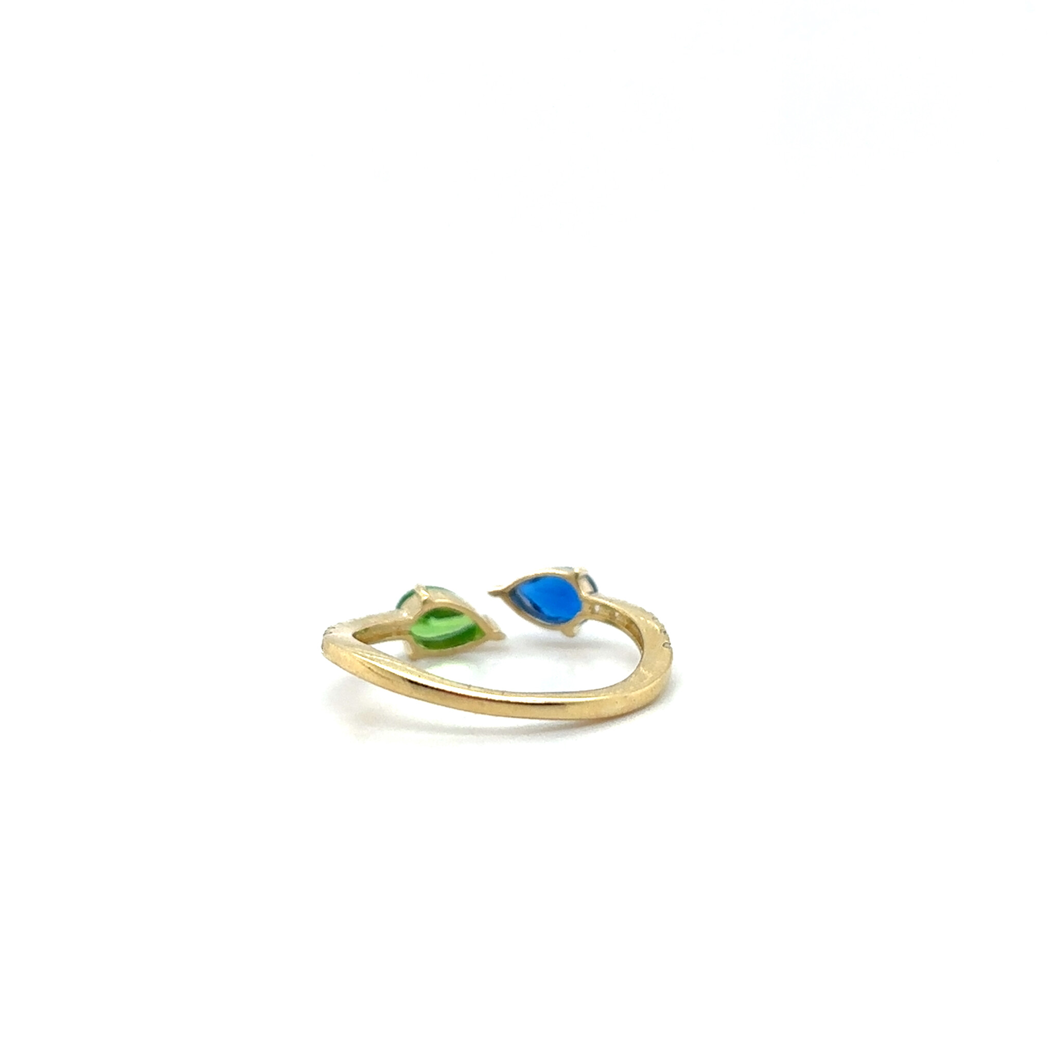Ring open met druppel stenen blauw en groen-3