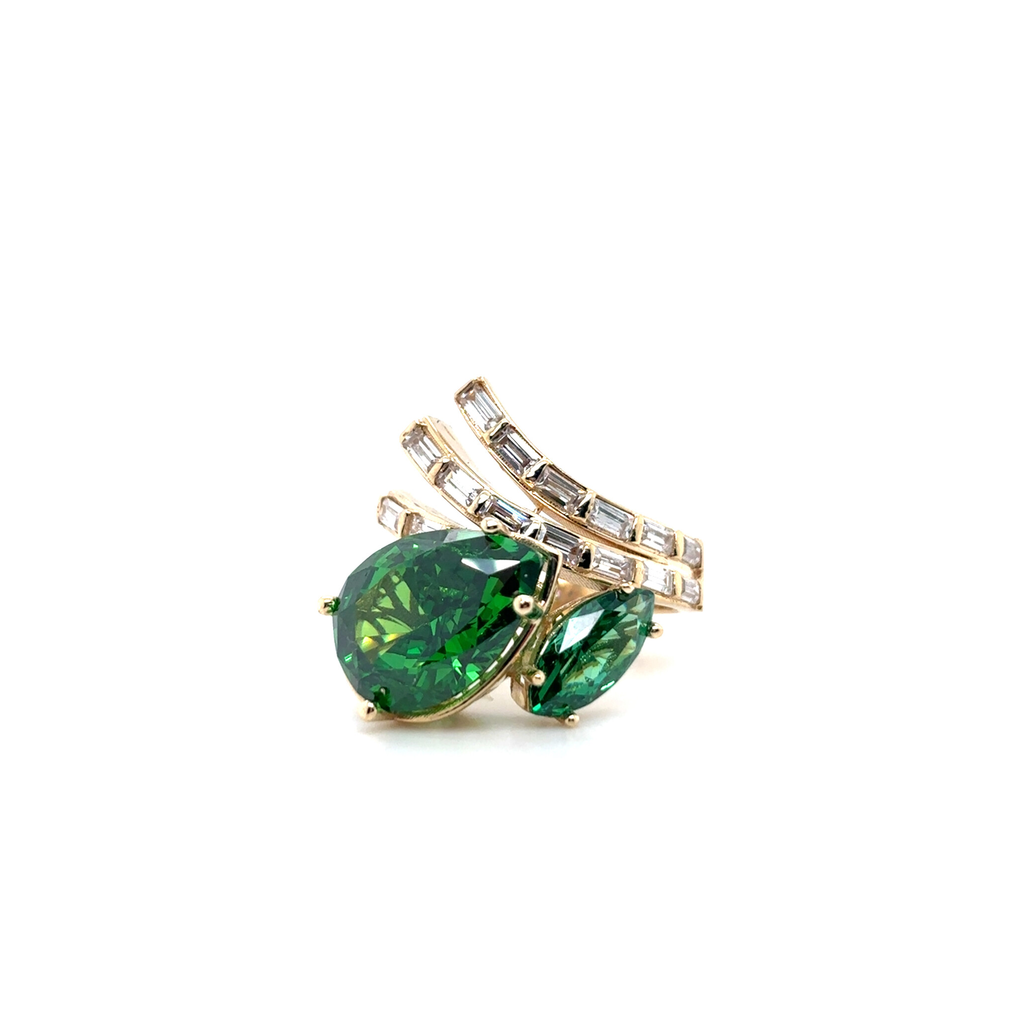 Ring abstract met grote groene stenen en baguette zirkonia-1