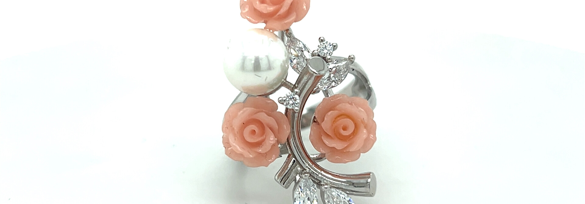 Ring met parel en roze rozen