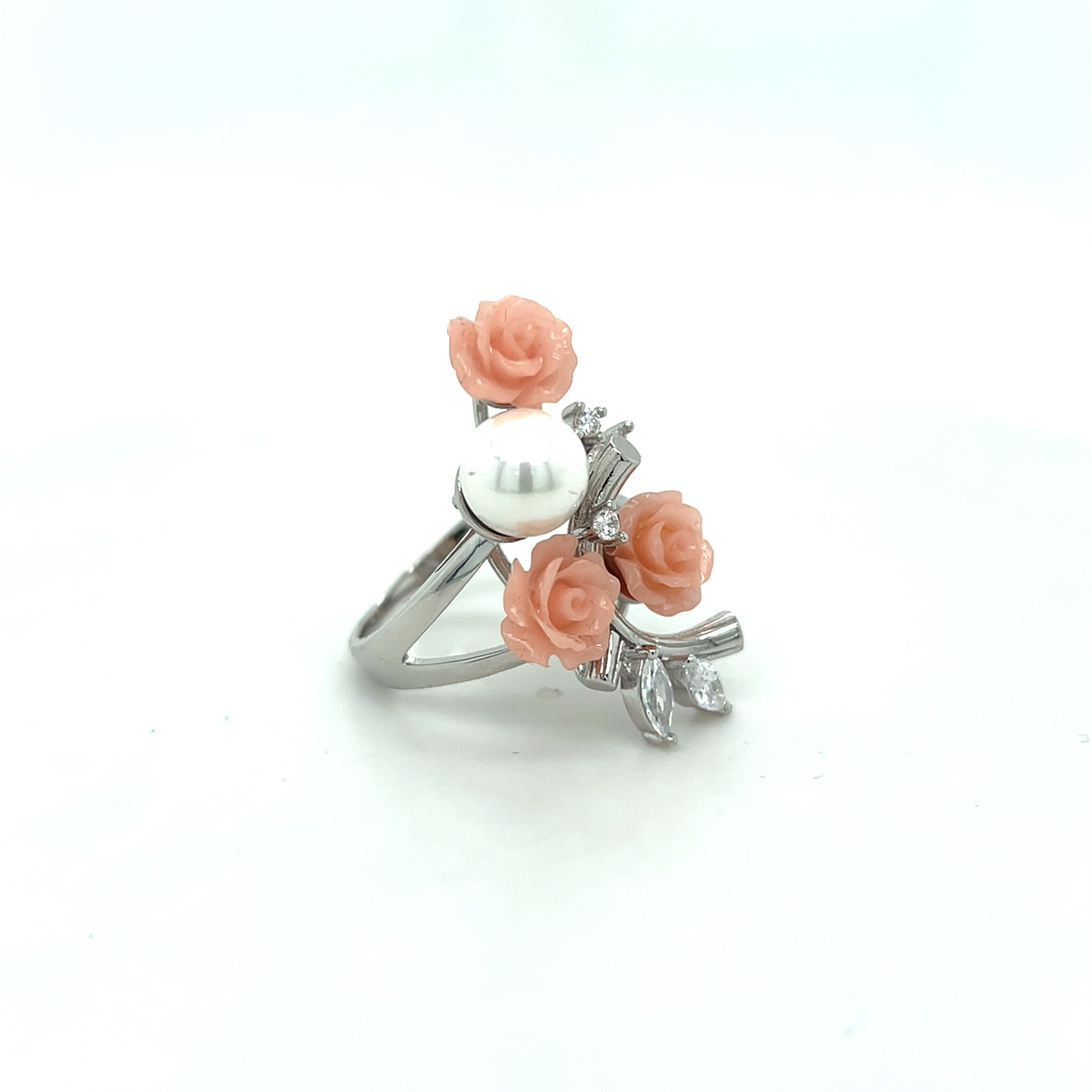 Ring met parel en roze rozen-3