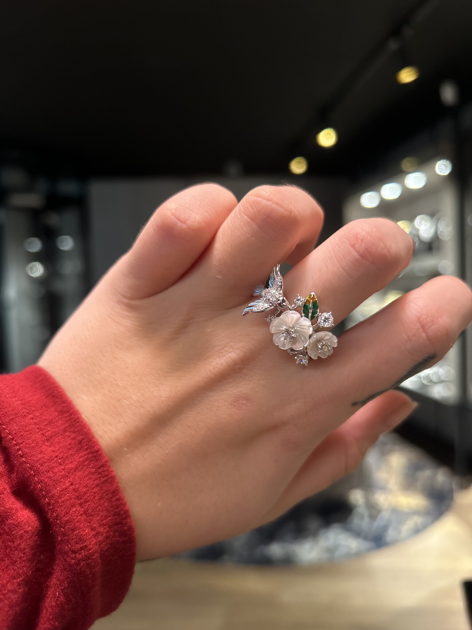 Ring met bloemen en vogeltje-2