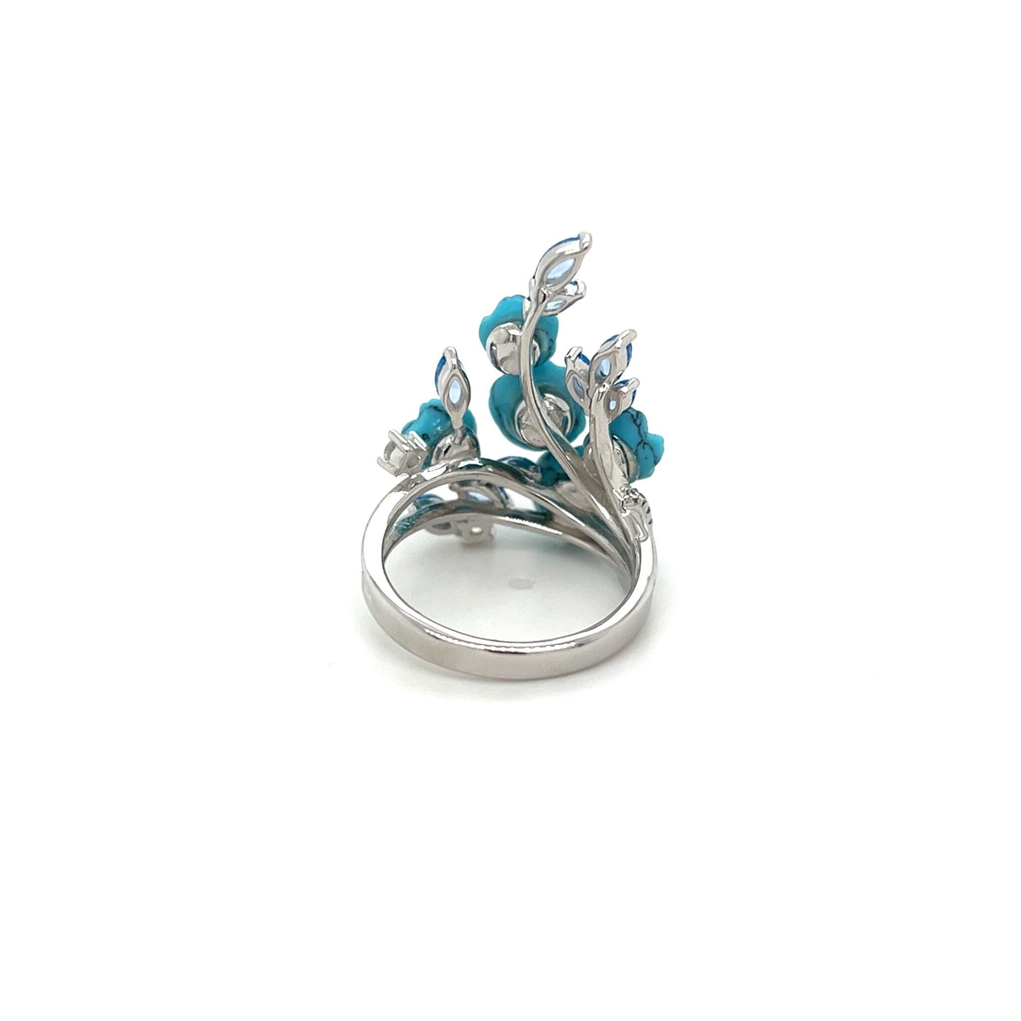 Ring artistieke vorm met blauwe stenen en bloemen-4
