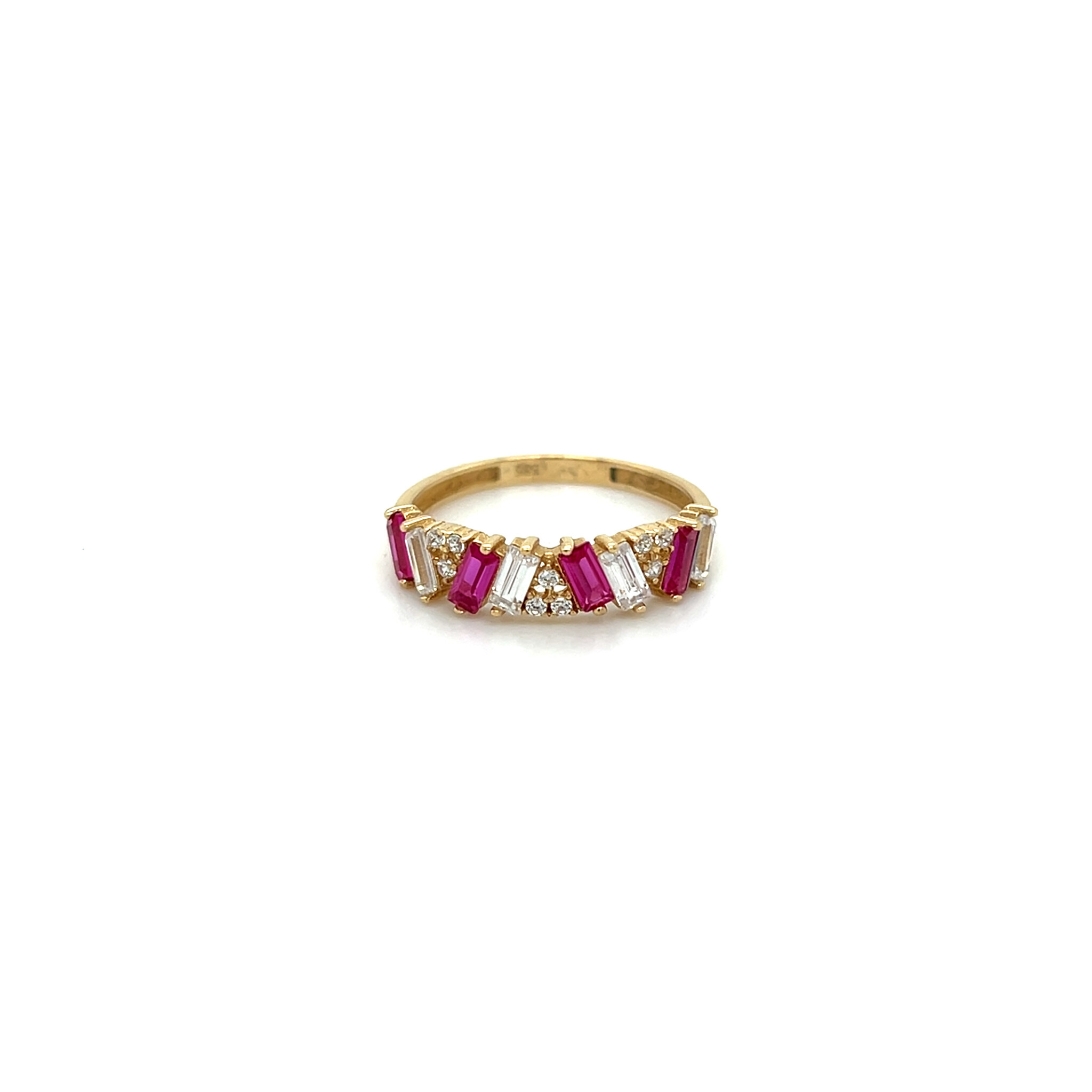 Ring met gekleurde baguette stenen en zirkonias-1