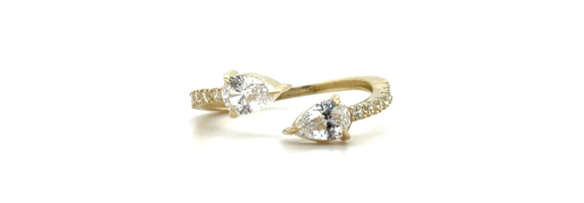 Ring abstract met twee zirkonia's open en bezet met zirkonia's