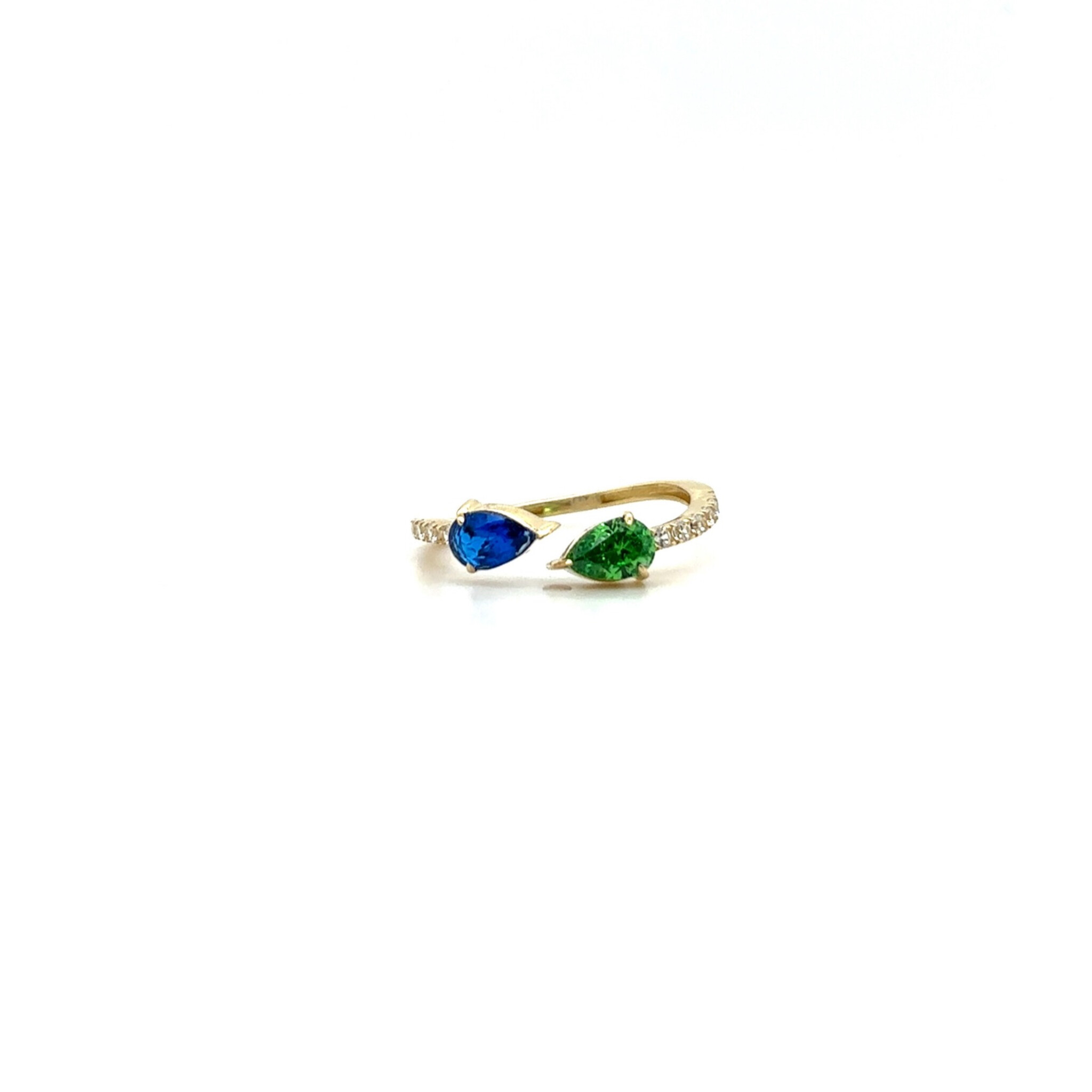 Ring open met druppel stenen blauw en groen-1