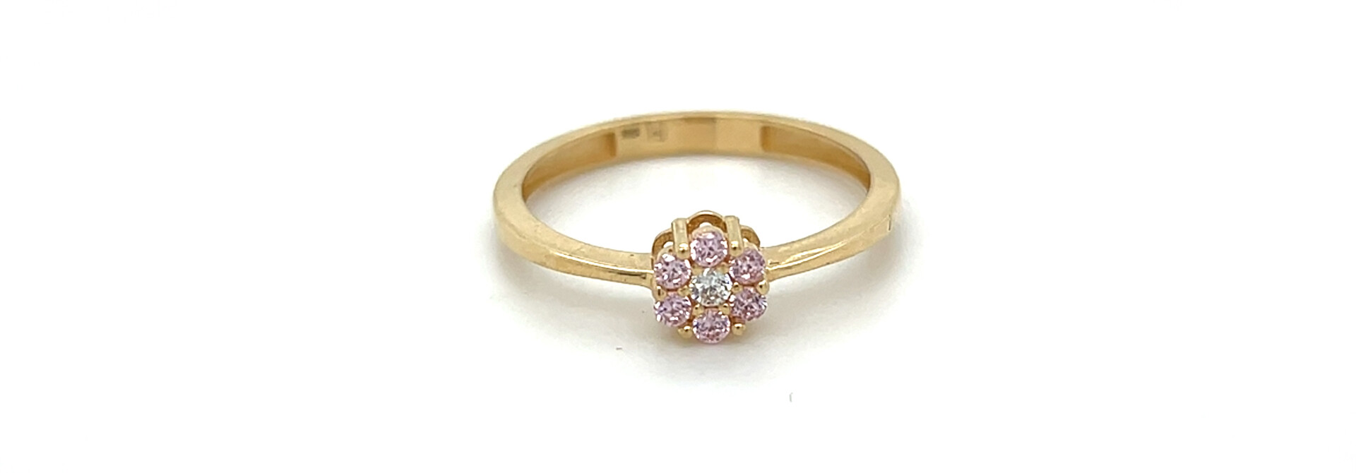 Ring bloem roze zirkonia's