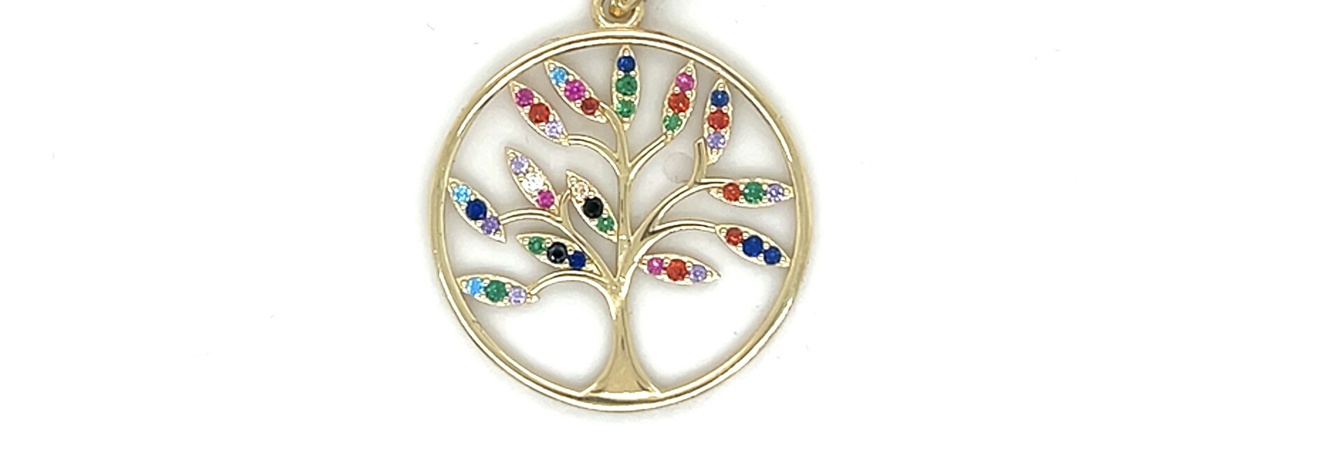 Hanger levensboom met omlijning en gekleurde zirkonia's