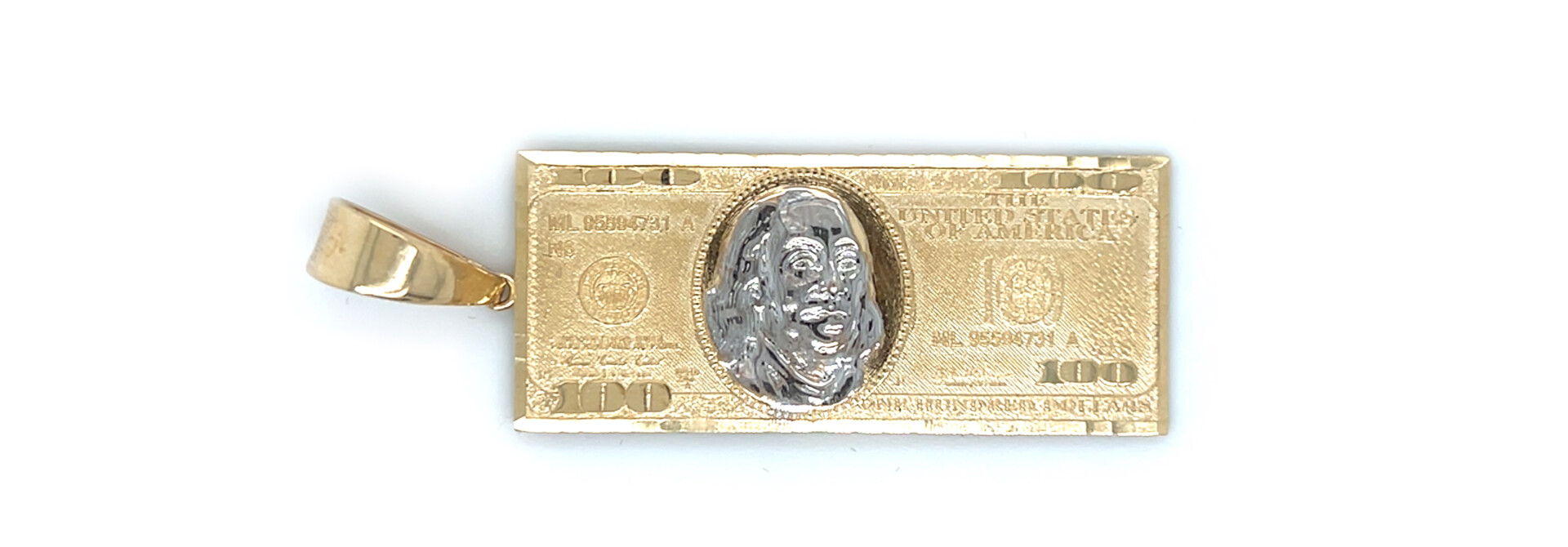 Hanger biljet 100 dollar met details en witgoud