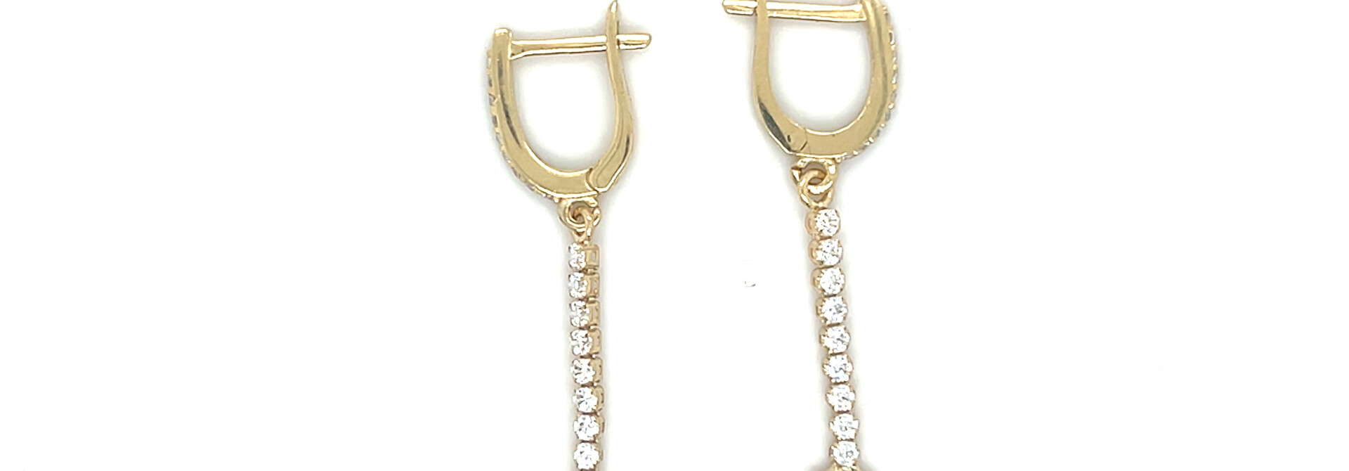 Oorbellen met hangend tennis kettinkje en baguette