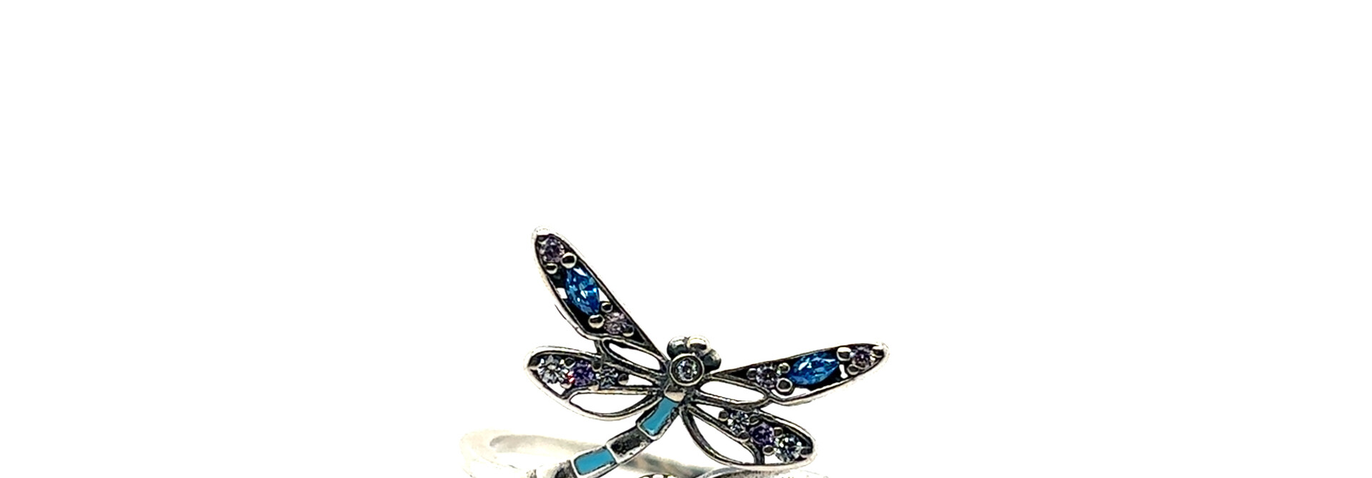 Ring met gekleurde zirkonia in libelle vorm
