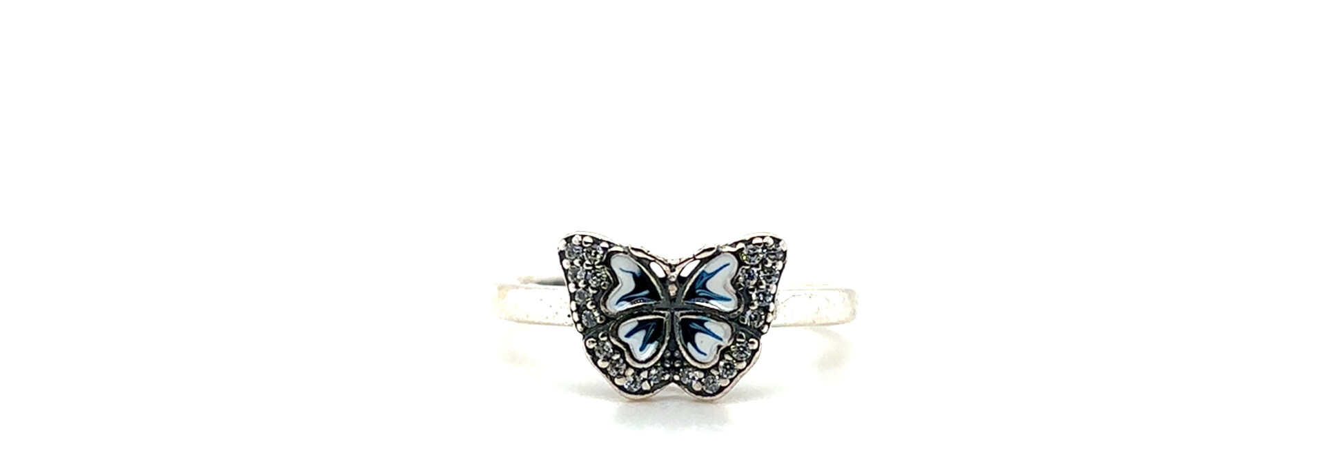 Ring met vlinder vorm zirkonia stenen met wit en blauwe