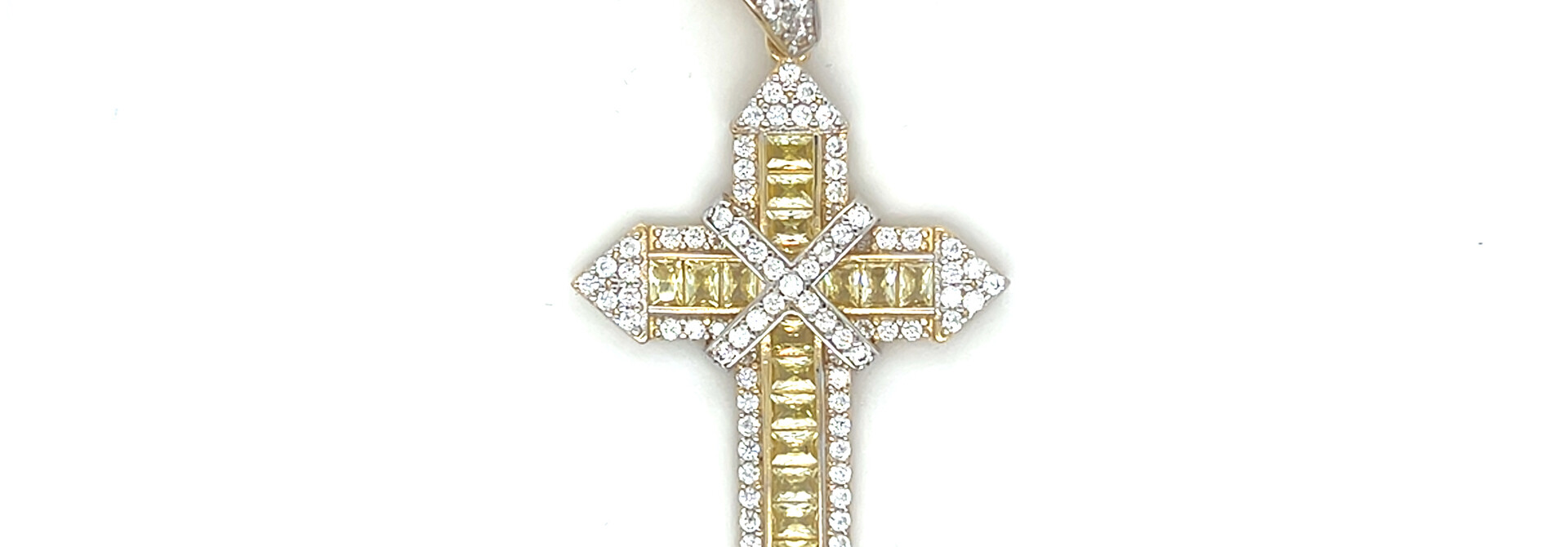 Hanger met kruis en gekleurde zirkonia stenen met omlijning en kruis afwerking