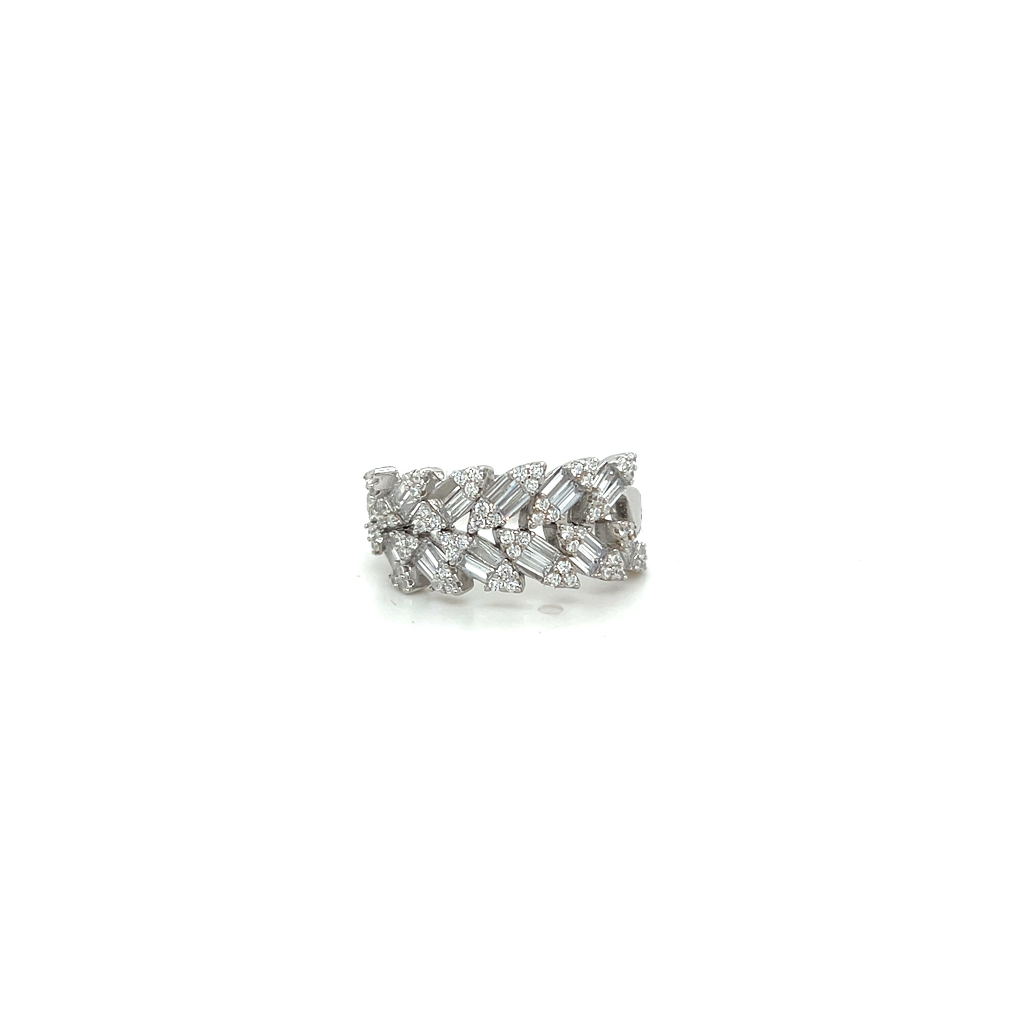 Ring met baguette stenen en kleine zirkonias en open band-1