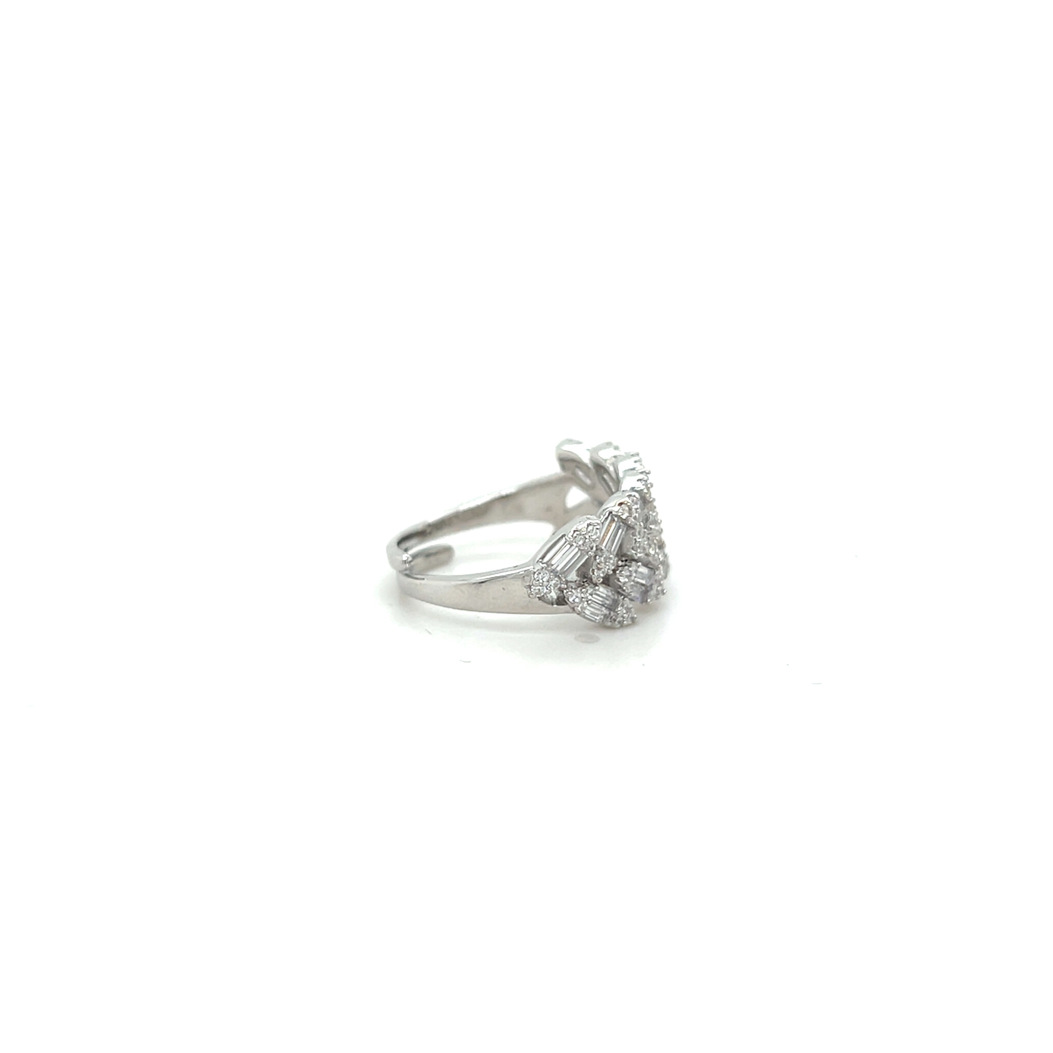 Ring met baguette stenen en kleine zirkonias en open band-2