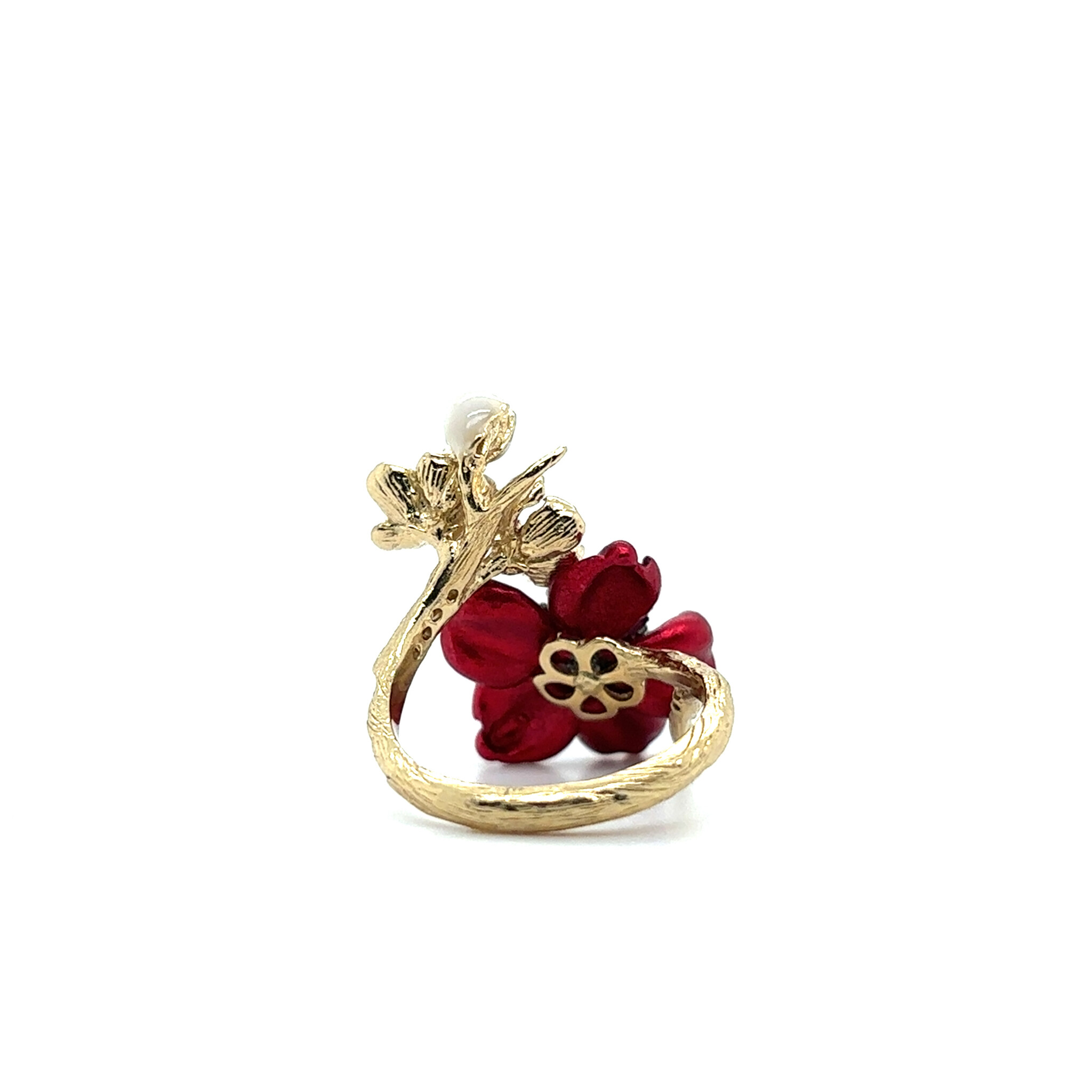 Ring met rode en roze bloemen met zirkonia stenen goldplated-3