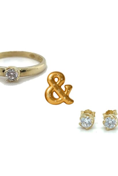 Oorbellen en ring solitair set