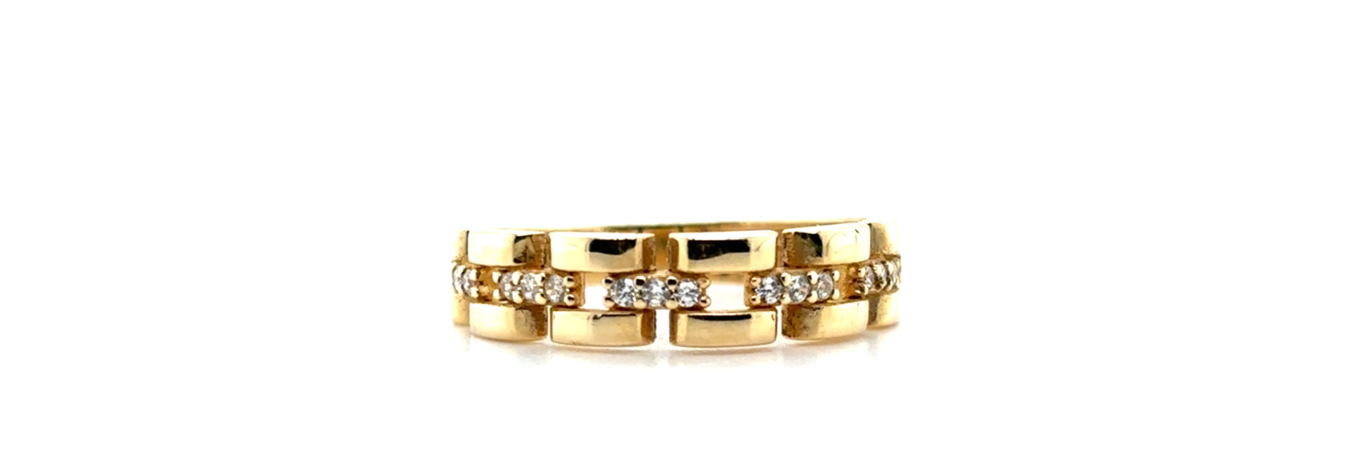 Ring met roleksschakel en zirkonia stenen