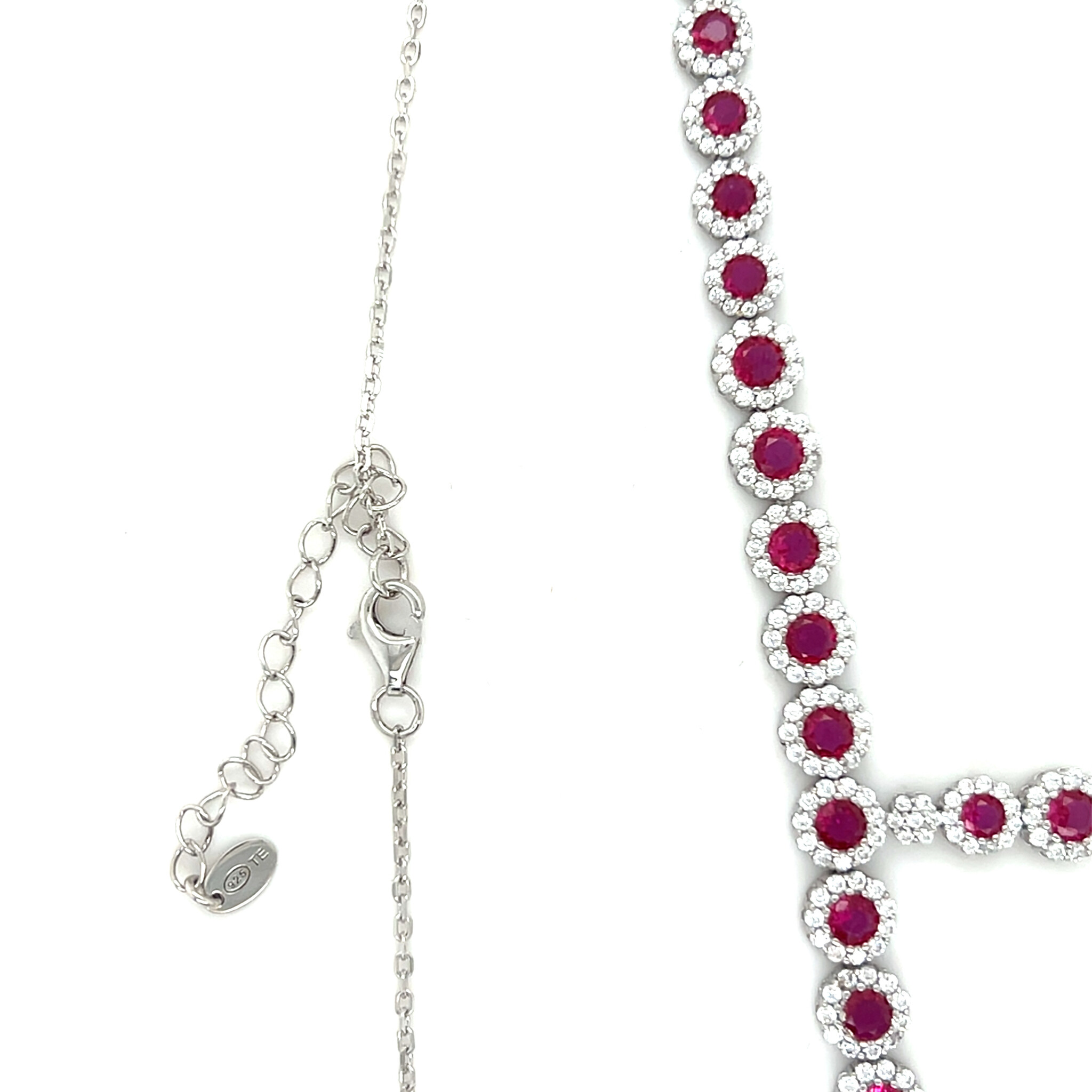 Ketting ankerschakel met rode en witte zirkonia's in rondjes-3