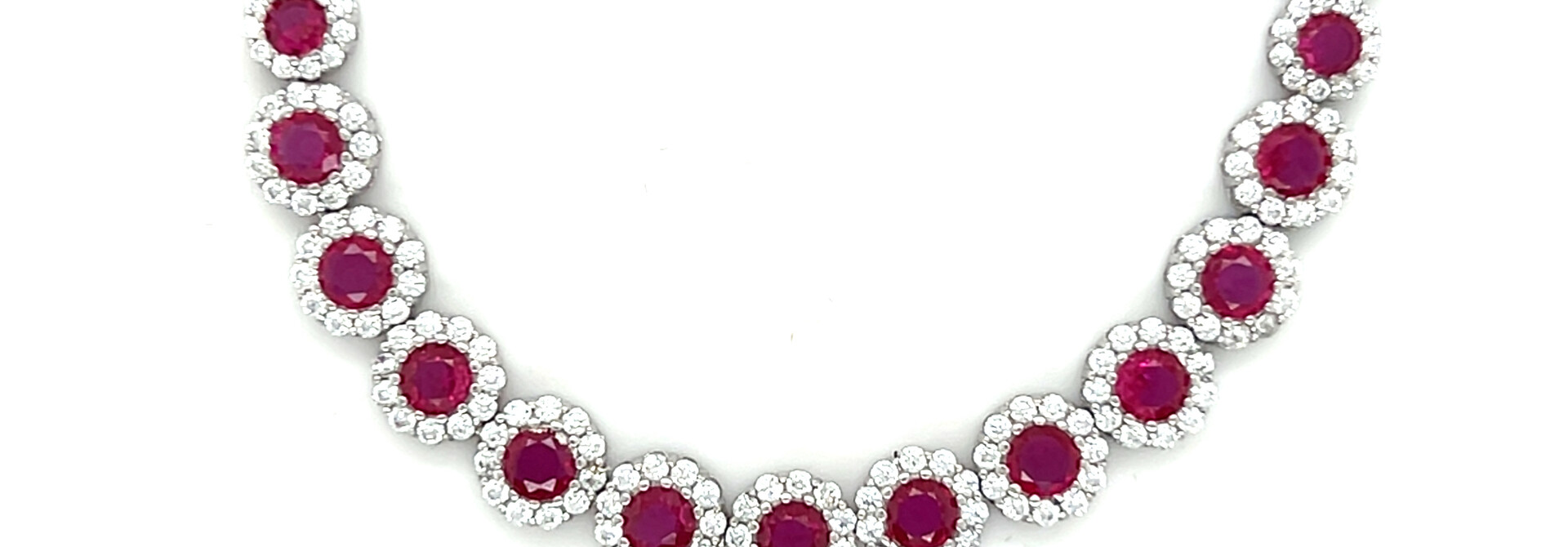 Ketting ankerschakel met rode en witte zirkonia's in rondjes