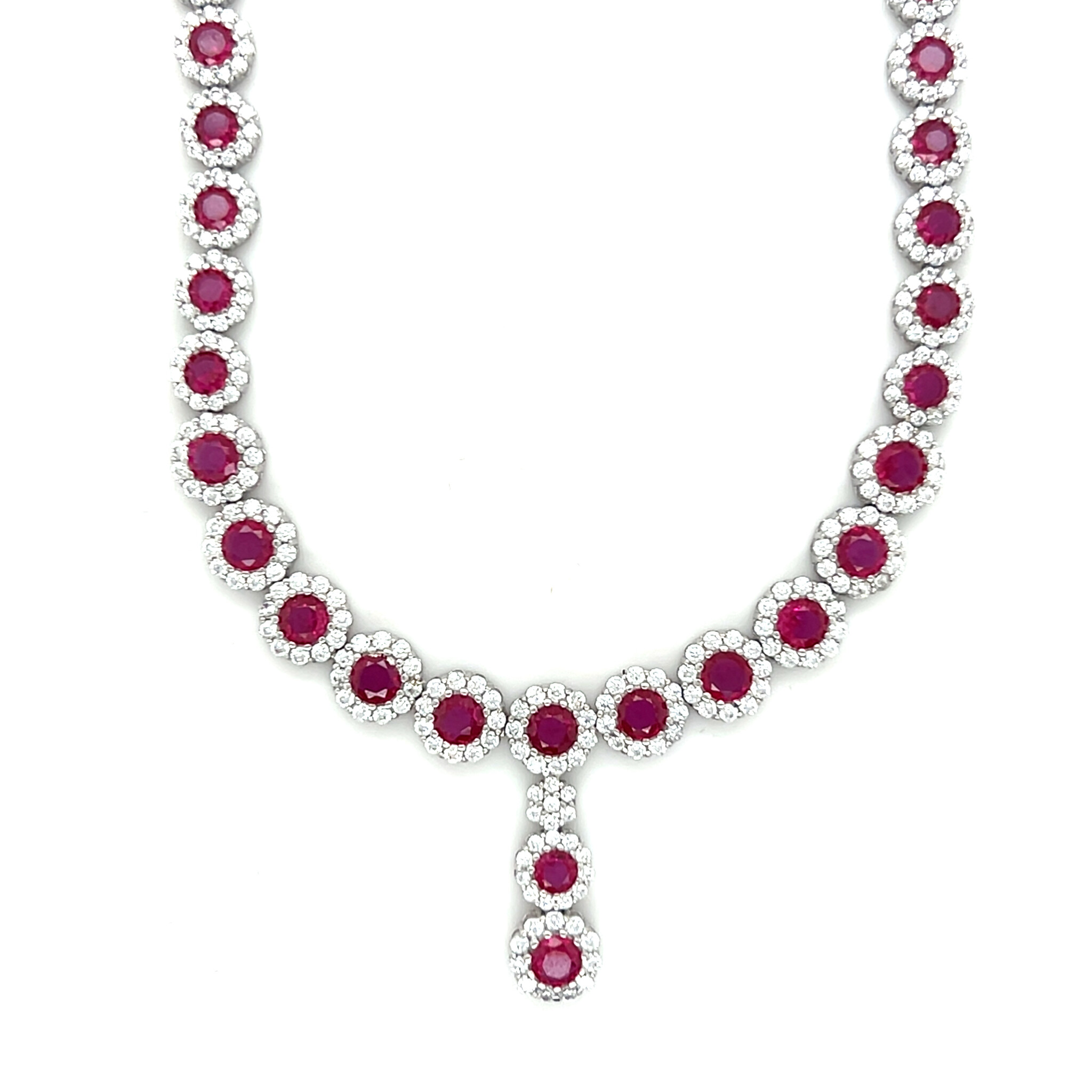 Ketting ankerschakel met rode en witte zirkonia's in rondjes-1