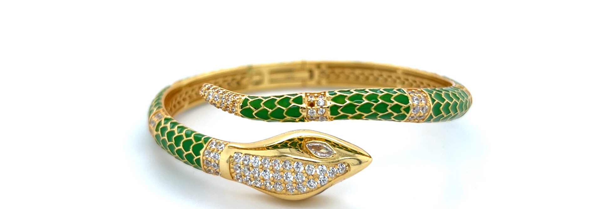 Armband vast goldplated met slang en groene details