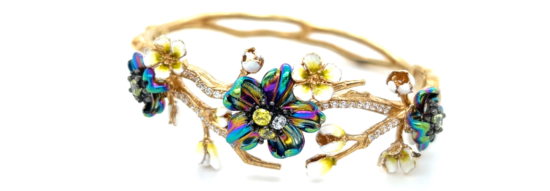 Armband vast goldplated met boeket en bloem details