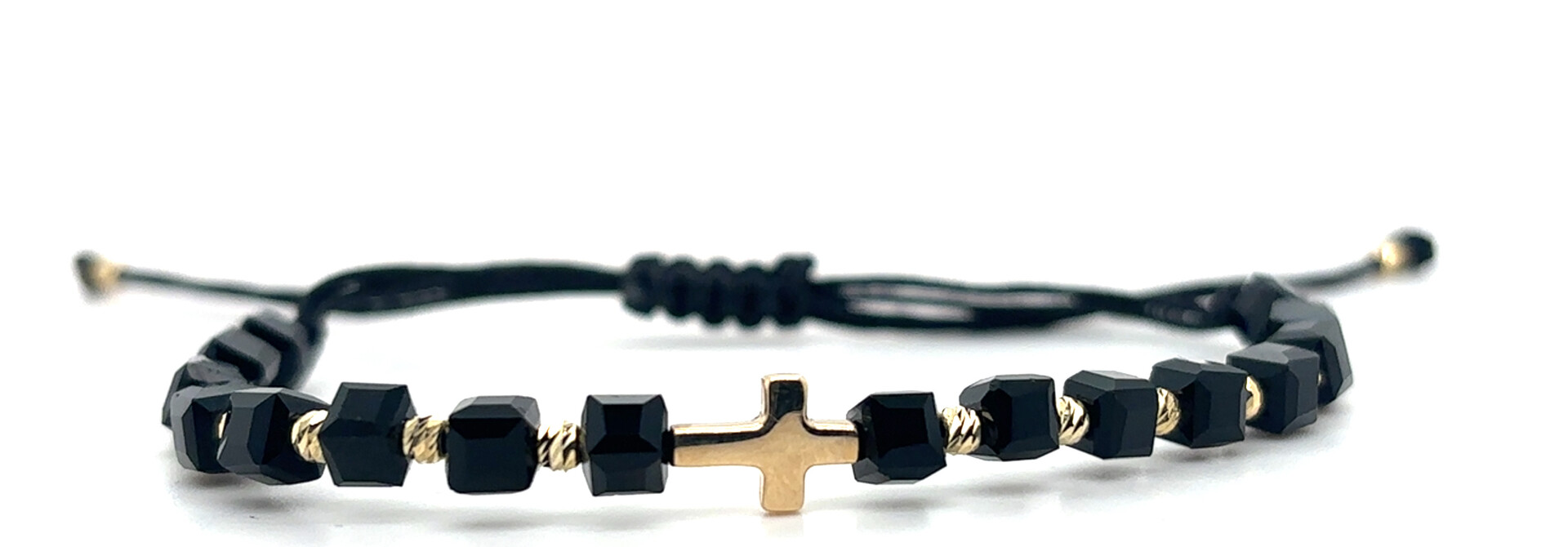 Armband blackline vierkante kralen diamond cut balletjes en kruis
