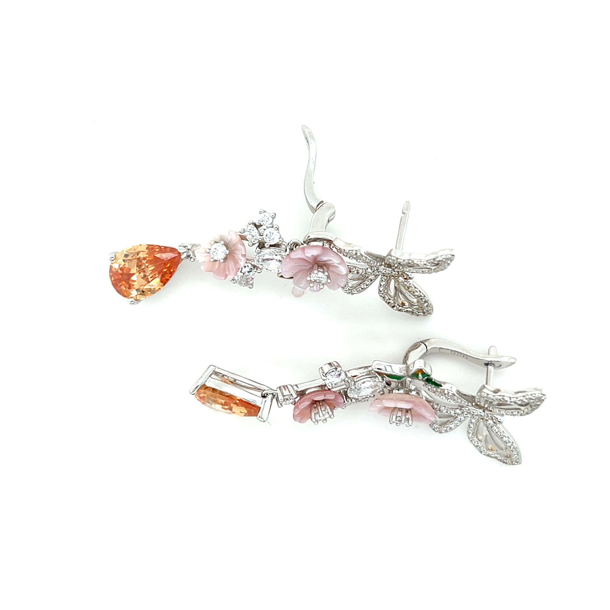 Oorbellen vlinder met bloemen en druppel vorm oranje-2