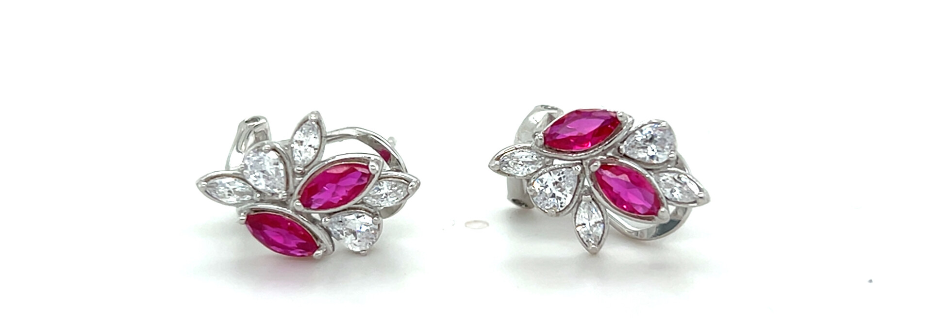 Oorbellen druppelvormige rode en witte zirkonia's