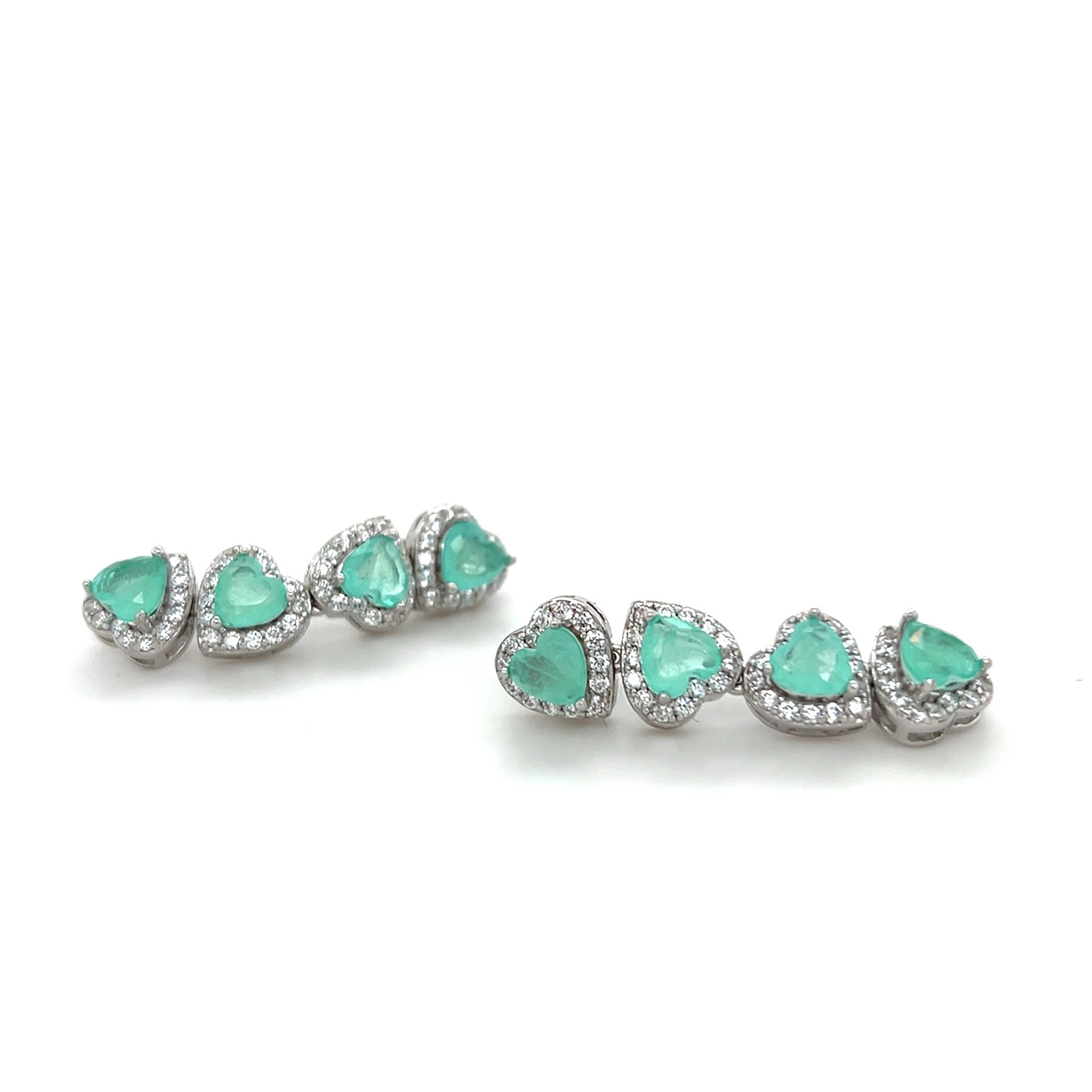 Oorbellen hangende groene hartjes omringd met witte zirkonia's-1