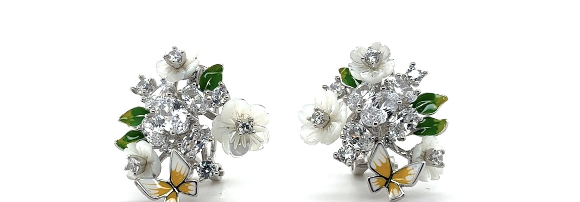 Oorbellen met bloemen vlinder en zirkonia stenen