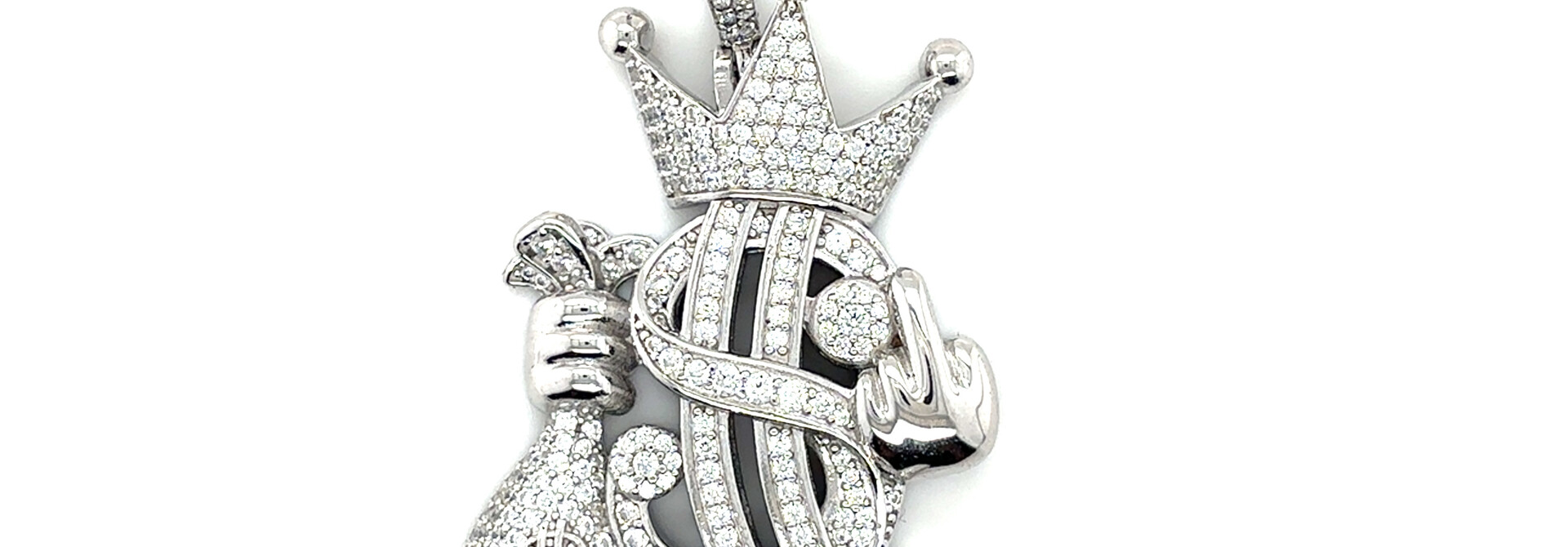 Hanger Geldzak dollar teken met kroon en zirkonia's