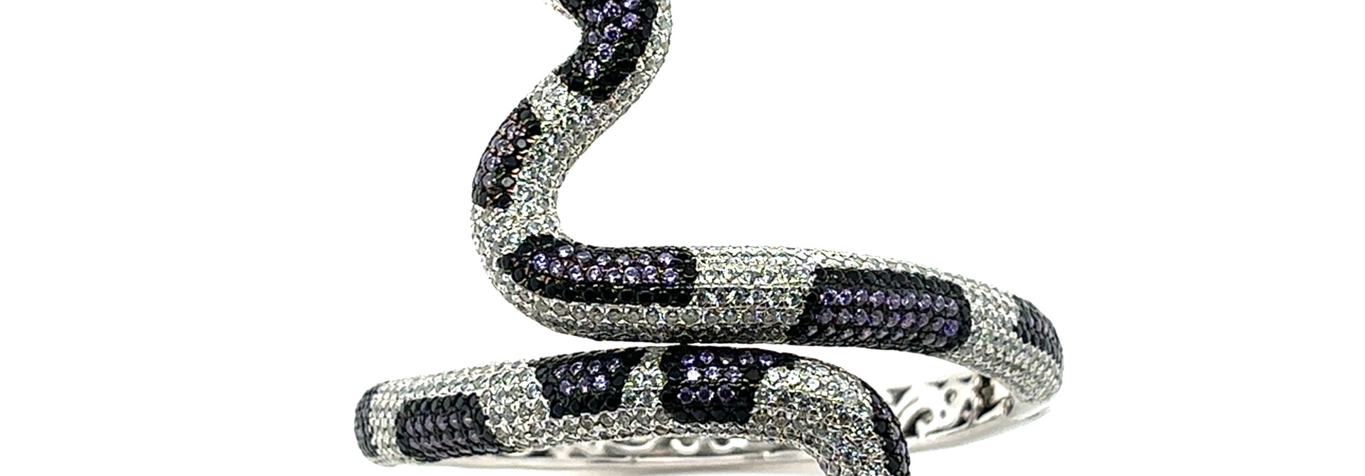 Armband vast slang met paarse, witte en zwarte zirkonia