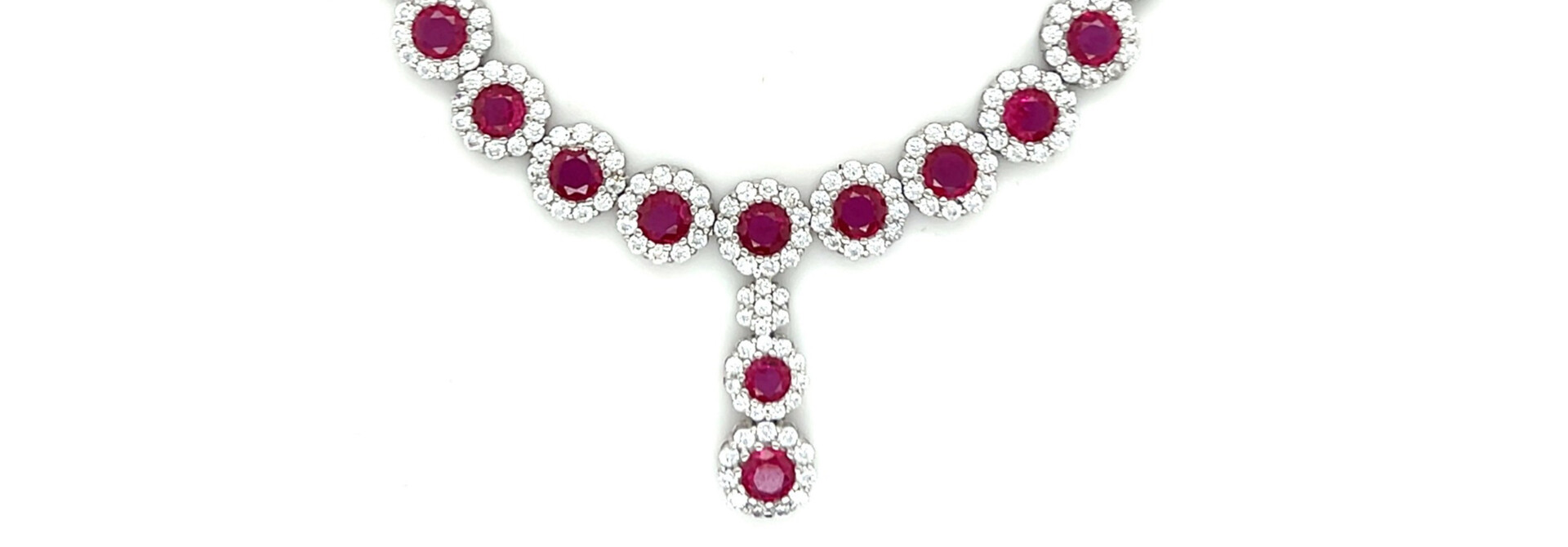 Ketting ankerschakel met rode en witte zirkonia's in rondjes