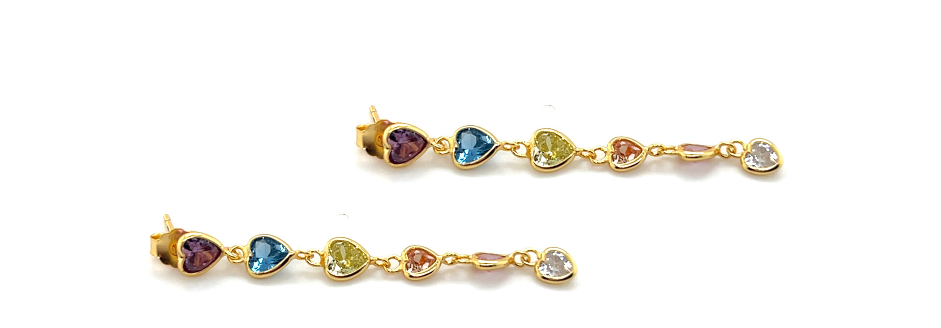 Oorbellen gold-plated met gekleurde hart zirkonia