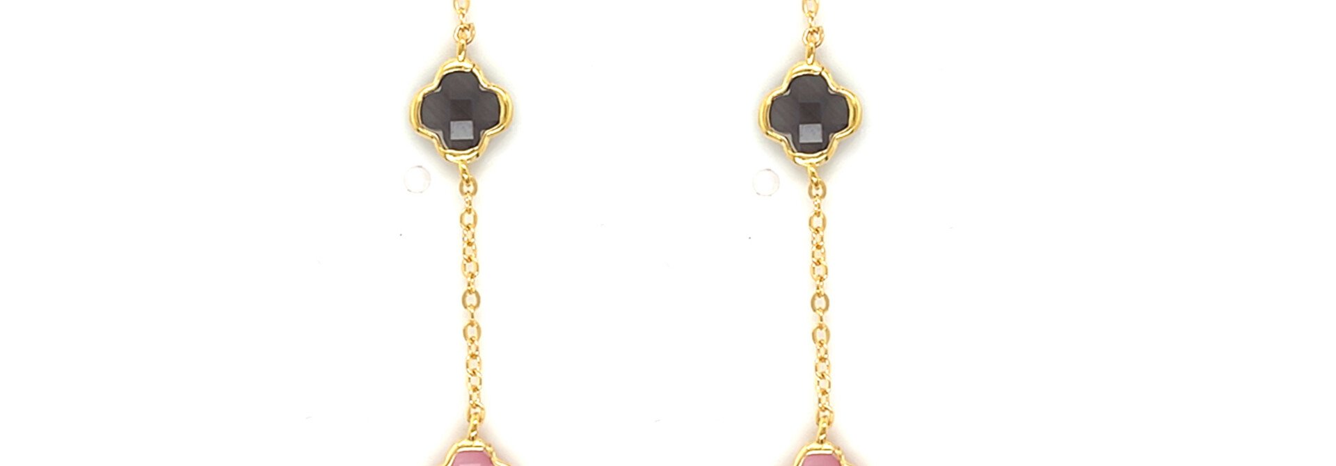 Ketting zilver gold-plated met roze en bruine klaver