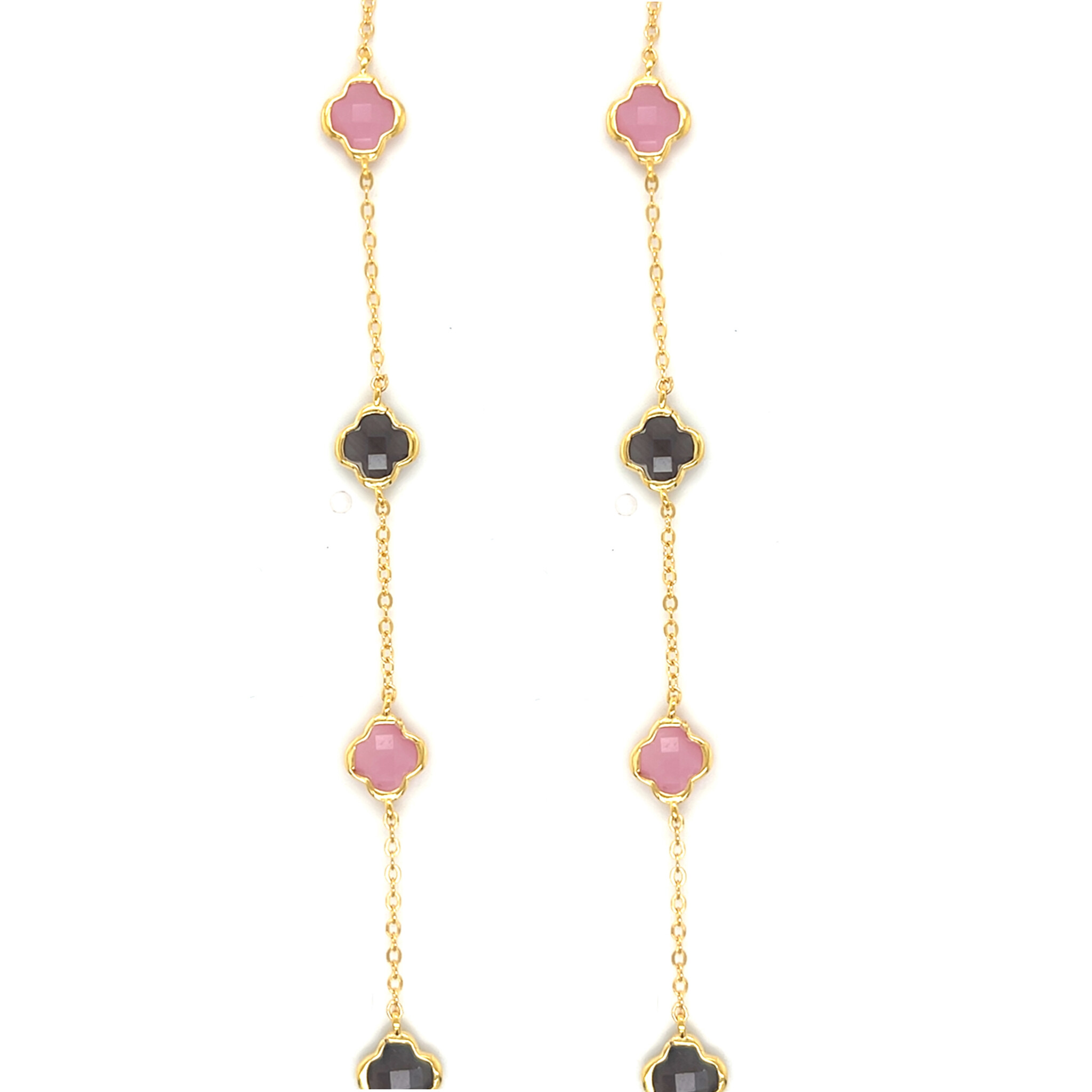 Ketting zilver gold-plated met roze en bruine klaver-1