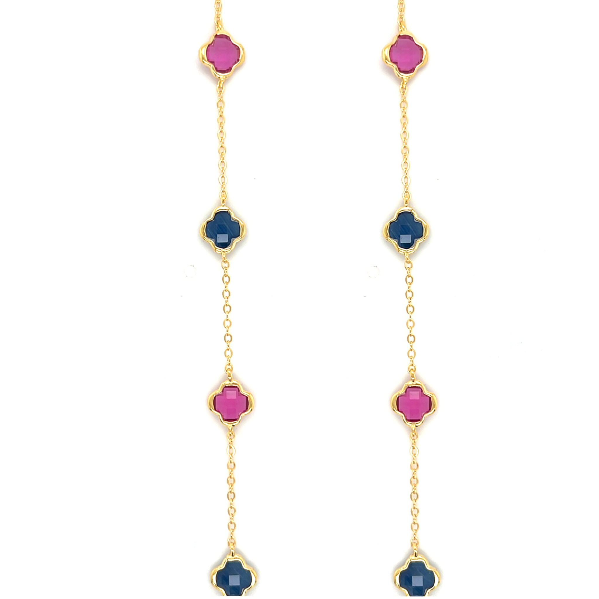Ketting zilver gold-plated met roze en bruine klaver-2
