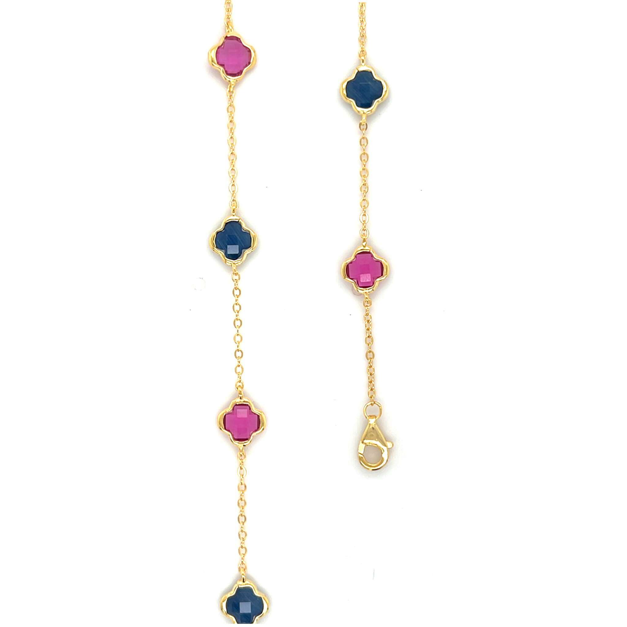 Ketting zilver gold-plated met roze en bruine klaver-3