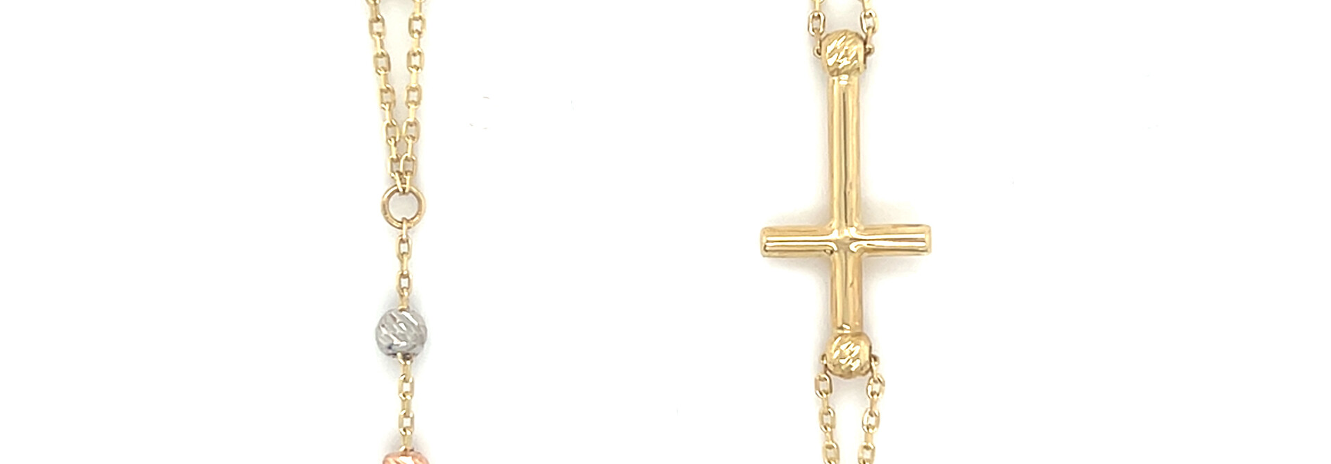 Ketting tricolor gediamanteerde balletjes met anker schakel met kruis en maria