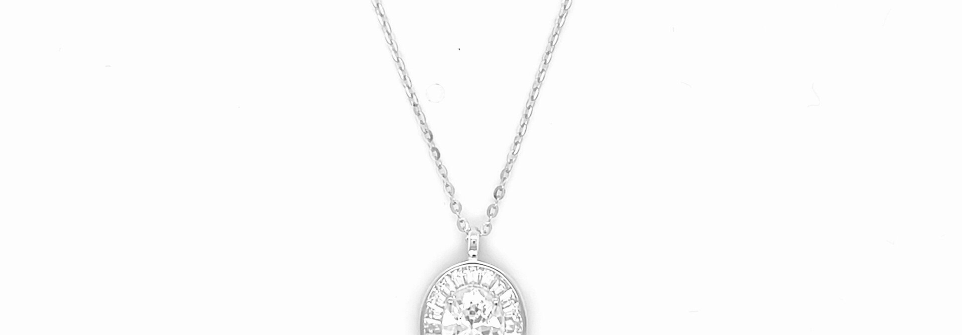 Ketting gold plated of zilver met vaste ovale zirkonia hanger