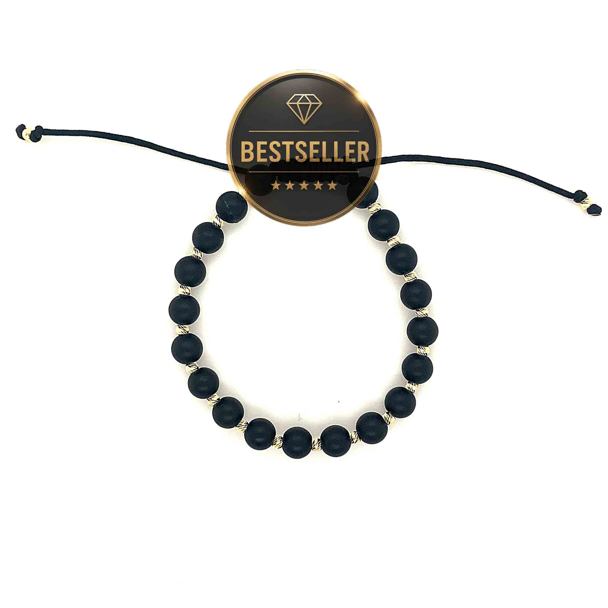 Armband blackline gouden balletjes en matte zwarte kralen-2
