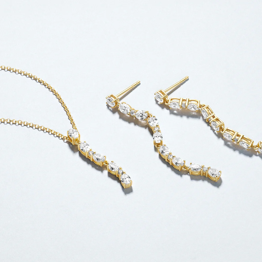 Ketting Sif Jakobs Ellera Ovale Lungo model zilver gold-plated met zirkonia’s-2
